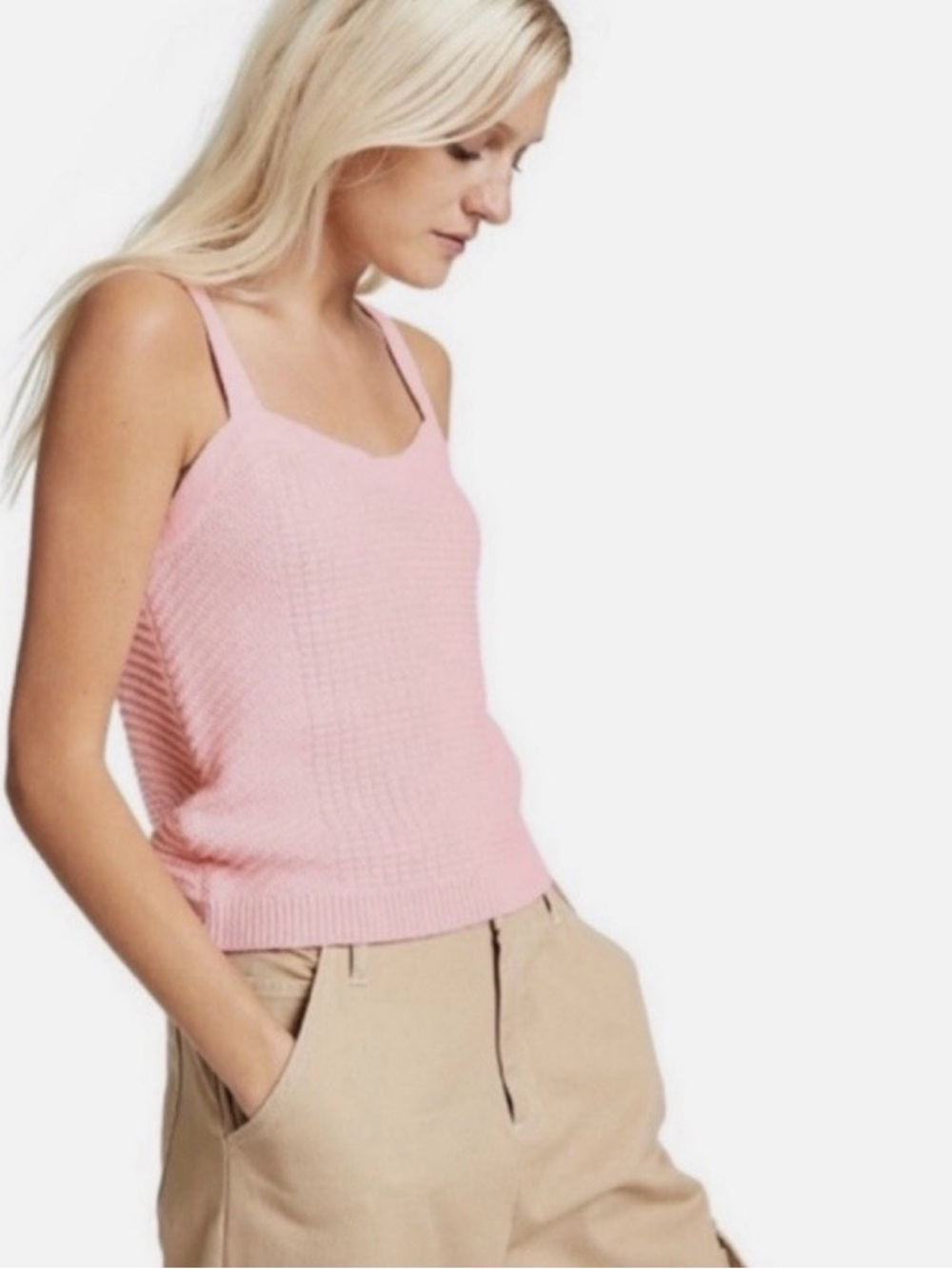 Sandy Liang Pink Ribbed Knit Tank - L